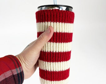Skuuzi Knit Bottle Holder Beer Winter Striped Wool Blend Brown White 