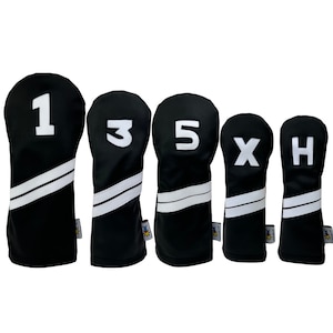 Black and White 5 Piece Leather Golf Headcover set by Sunfish - driver fairway hybrid!