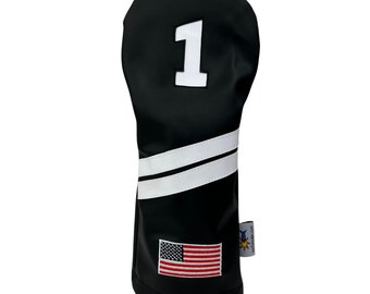 Black and White with USA Flag Leather Golf Driver Headcover by Sunfish