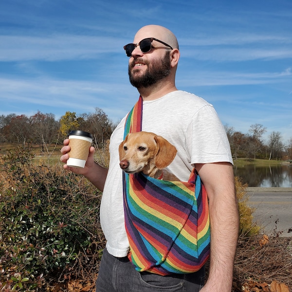 Dog Sling Carrier Rainbow 100% Organic Cotton For Cats too