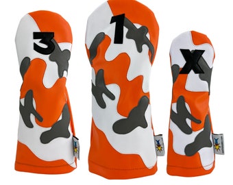 Orange Camo Sunfish Leather Golf Headcover Choose Size