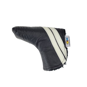 Black and White Leather blade putter with strong magnetic closure golf headcover by Sunfish