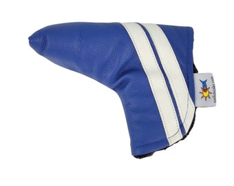 Blue and White Leather blade putter with strong magnetic closure golf headcover by Sunfish