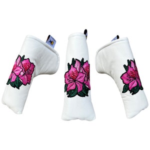Azalea Hand Embroidered Blade Putter Cover Genuine Leather Magnetic Closure Sunfish Golf
