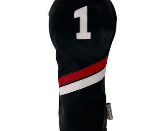 Leather driver golf headcover by Sunfish black red white !