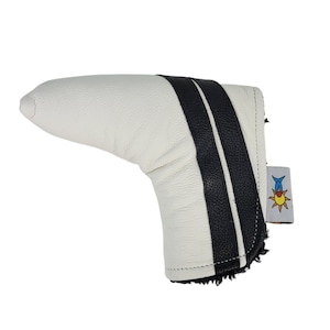 White and Black Leather blade putter with strong magnetic closure golf headcover by Sunfish
