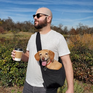 Dog Sling Carrier Black Woven 100% Organic Cotton For Cats too
