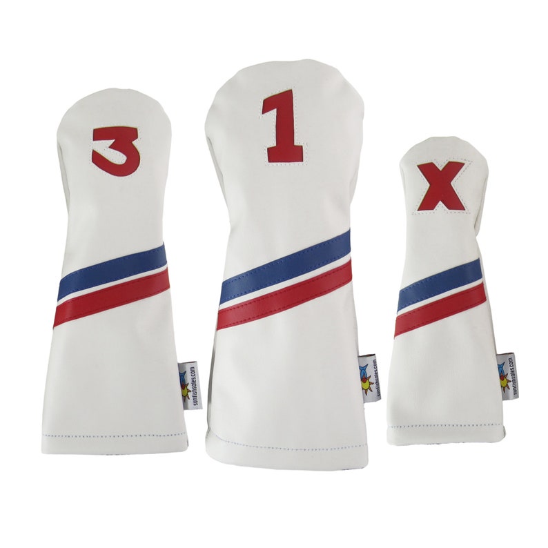 White Blue and Red Leather Golf Headcover Set Driver Etsy