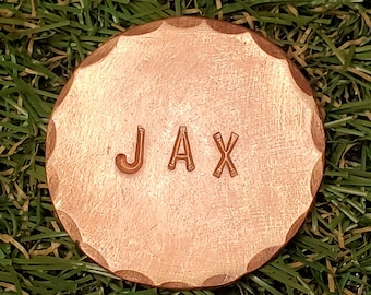 Hand Stamped Personalized Monogrammed  Copper Golf Ball Marker by Sunfish