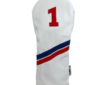 White Blue Red Leather Driver Golf Headcover by Sunfish !