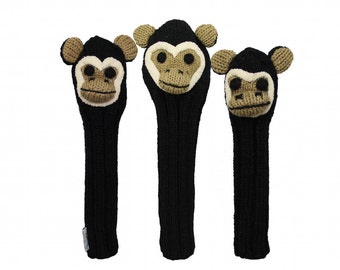 Sunfish Monkey Animal Knit Wool Golf Headcover Set - Driver, Fairway, & Hybrid