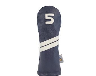 Navy and White Leather Fairway 5 Golf Headcover by Sunfish