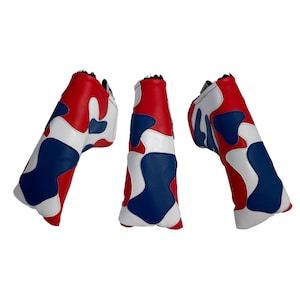 Red White and Blue Camo Leather blade putter golf headcover by Sunfish with Magnetic Closure