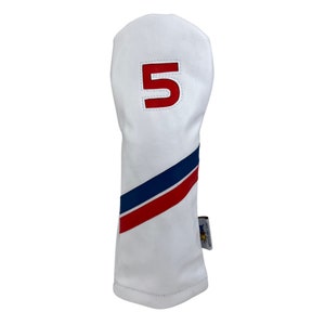 White Red Blue 5 Wood Leather Golf  Fairway Headcover by Sunfish !