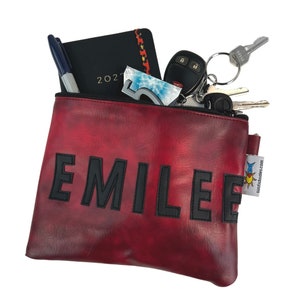 Custom Name Black Cherry Vegan Leather Sunfish valuables pouch essentials bag