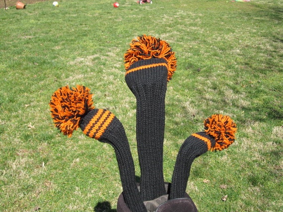 Sunfish Black and Orange Knit Wool Golf Headcover Set - Driver, Fairway, &  Hybrid