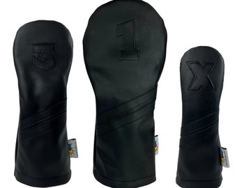 Sunfish Leather golf headcover 3 piece set - DR, FW, HB Black on Black Murdered Out!