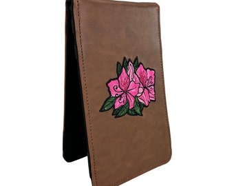 Augusta Azalea Sunfish hand made brown leather golf scorecard and yardage book holder/ cover