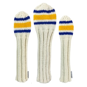 Classic 80s Sock Knit Golf Headcovers Blue and Yellow