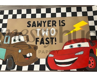 Custom Cars inspired Birthday Banner | Hand-Painted Two Fast Party Decor (5x3 ft)