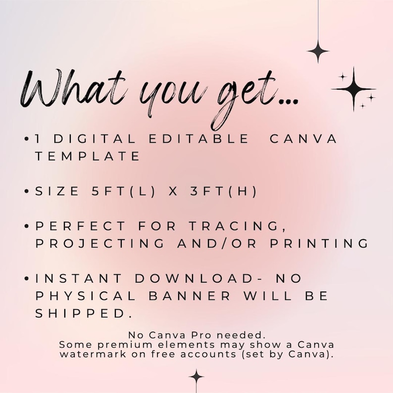 Peut inclure: Un mod&egrave;le Canva num&eacute;rique avec le texte "What you get..." en &eacute;criture cursive. Le mod&egrave;le mesure 152 cm (L) x 91 cm (H) et est destin&eacute; au tra&ccedil;age, &agrave; la projection et &agrave; l'impression. Il s'agit d'un t&eacute;l&eacute;chargement instantan&eacute;, et aucune banni&egrave;re physique ne sera exp&eacute;di&eacute;e.