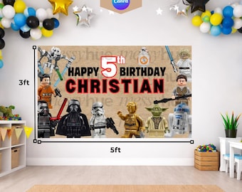 Modèle de bannière d'anniversaire inspiré de Lego Star Wars (téléchargement numérique)