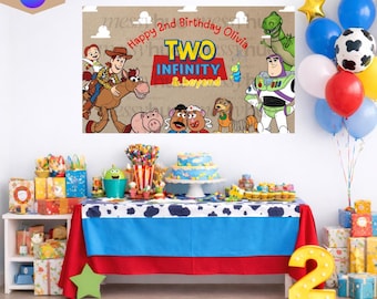 Modèle de bannière d'anniversaire inspiré de Toy Story, fête Woody Buzz l'Éclair (téléchargement numérique)