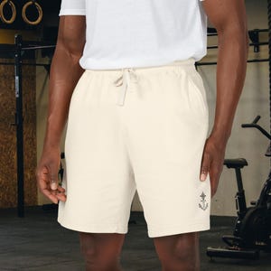 Minimalist Fleece Shorts, Premium Heavyweight Sweat Shorts Men, Aesthetic Gym Streetwear, Soft Cotton Cream Lounge Shorts, Silent Grind Gear