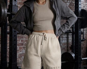 Unisex Comfort Colors® 1468 minimalistische gym-sweatshort, SILENCE zwaargewicht fleece short, kledingstuk geverfde sportshort