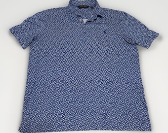 Polo Golf Ralph Lauren Floral Polo Shirt Blue White Print XL