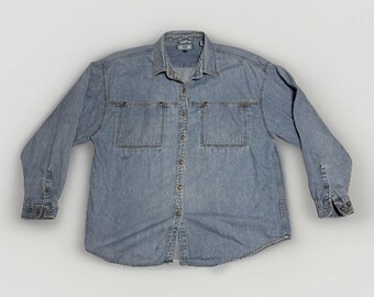 Vintage Lee Denim Shirt Large Light Wash 100% Cotton Made in Philippines