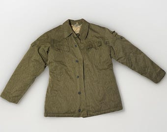 Vintage East German NVA Rain Camo Jacket Strichtarn 48 Insulated Quilted Liner
