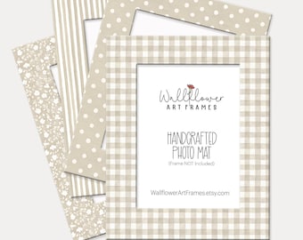 Custom Tan & White Photo Mats l Patterned Picture Frame Matboard l Choose Stripe, Gingham, Polka Dot, Floral
