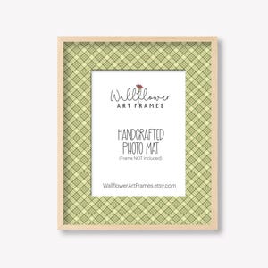 Green Plaid Photo Mat, Handcrafted Decorative Frame Matte for Gallery Art 8x10 8x8 5x7