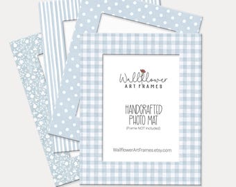 Blue Photo Mats, Gingham, Floral, Stripes or Dots Pattern, Nursery Wall Decor (10 Sizes)