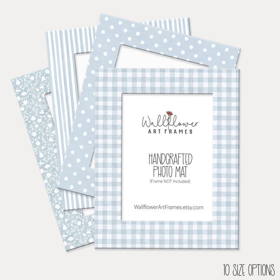 Blue Photo Mats, Gingham, Floral, Stripes or Dots Pattern, Nursery Wall Decor (10 Sizes)