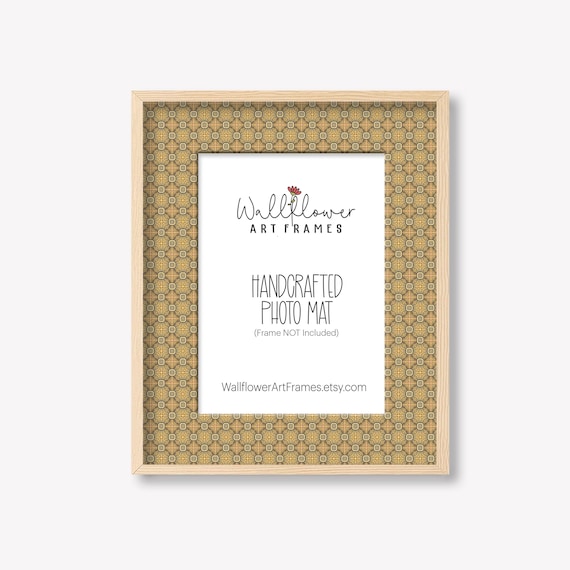 Photo Mat - Yellow Boho Pattern, Custom Matting for Frame, Decorative Wall Art Matboard, 10 Sizes (Mustard Yellow)