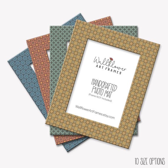 Boho Pattern Photo Mats, Custom Framing Mat, Colorful Wall Art, 4 Colors, 10 Sizes