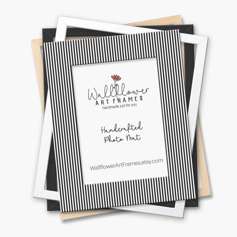 Striped Matboard for Frame, Minimalist Black & White Print Mat, Custom Photo Matting, Unique Wall Decor - 10 Sizes