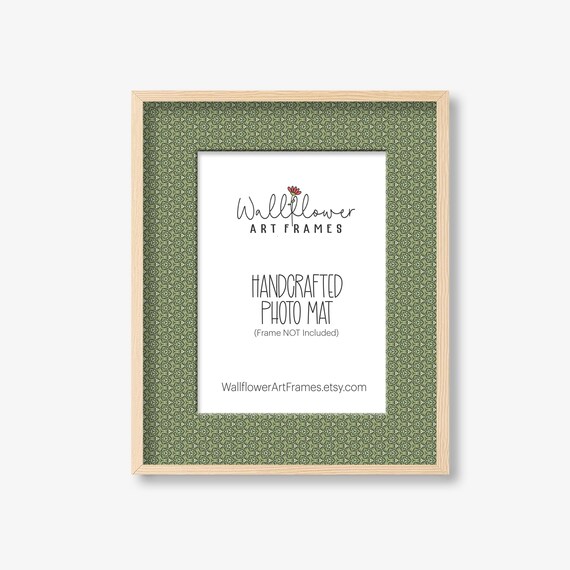 Green Boho Photo Mat, Handcrafted Decorative Picture Frame Insert, Colorful Wall Decor, 10 Sizes