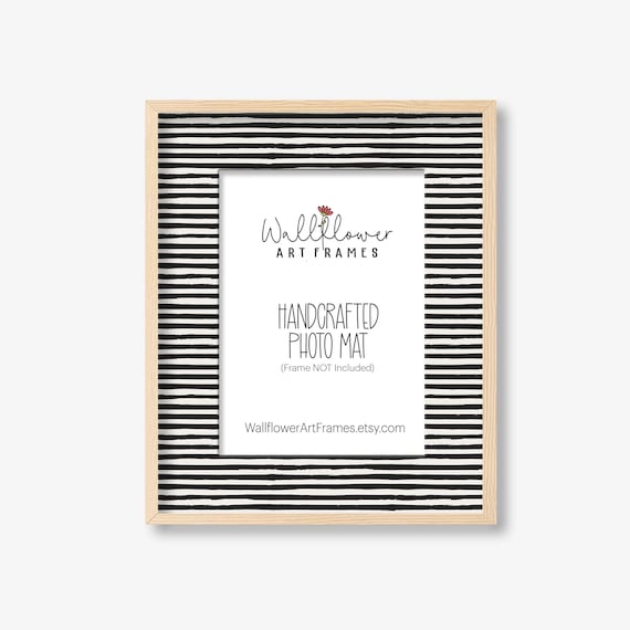 Striped Photo Mat, Black White Modern Wall Decor, Handcrafted Picture Matting, 10 sizes