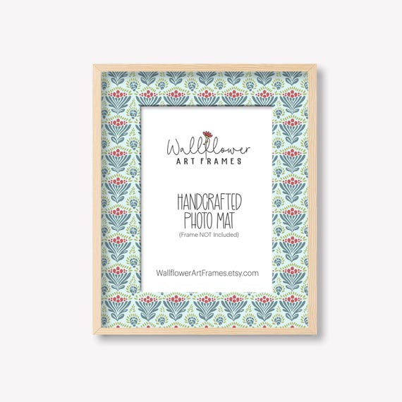 Cottagecore floral matboard, handcrafted photo mat, blue patterned gallery mat, Handcrafted, 10 sizes