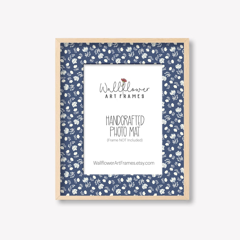 Blue Matte Insert Flower Frame Mat Insert Navy Blue, Floral Photo Matte, Dorm Wall Decor ...