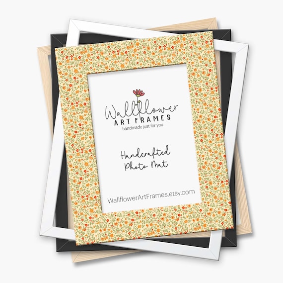 Flower Patterned Photo Mat, Cottagecore Picture Frame Matte, Unique Wall Art (10 Sizes)