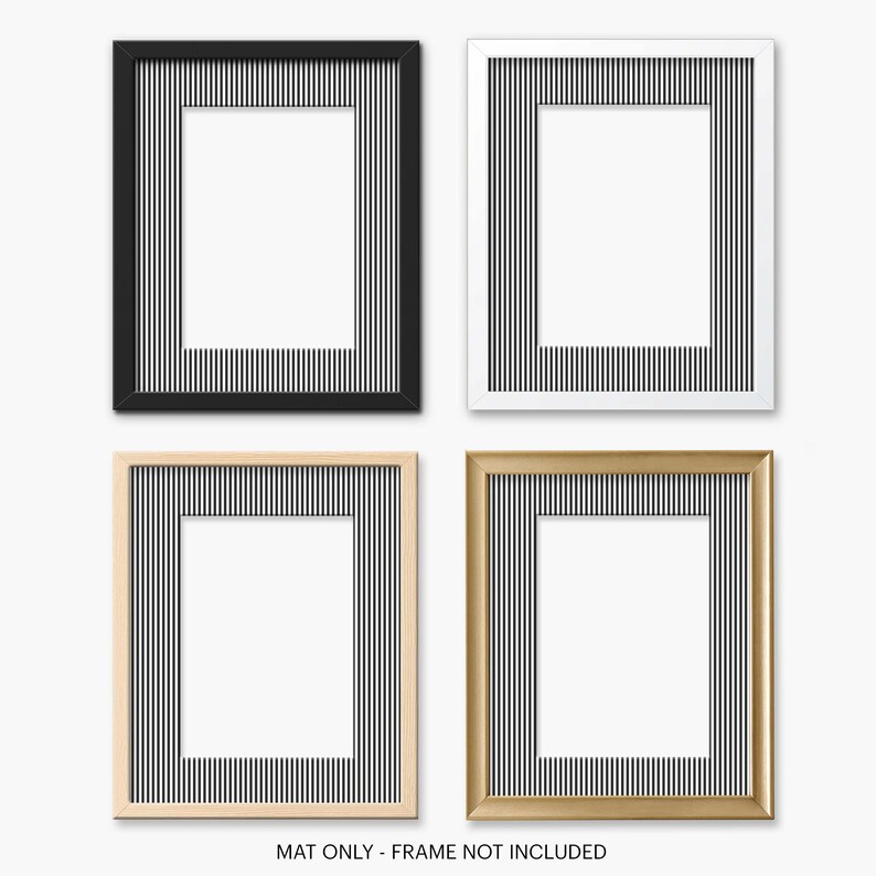 Striped Matboard for Frame, Minimalist Black & White Print Mat, Custom Photo Matting, Unique Wall Decor - 10 Sizes
