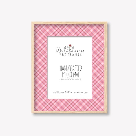 Pink Plaid Picture Frame Mat, Cottagecore Photo Matte, Nursery Decor, Baby Frame, 10 Sizes