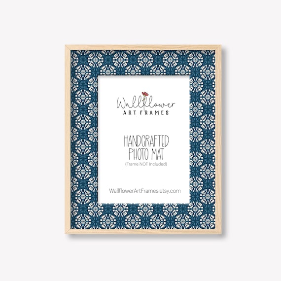Indigo Boho Photo Mat, Decorative Picture Frame Insert, Coastal Cottage Wall Art (10 sizes)