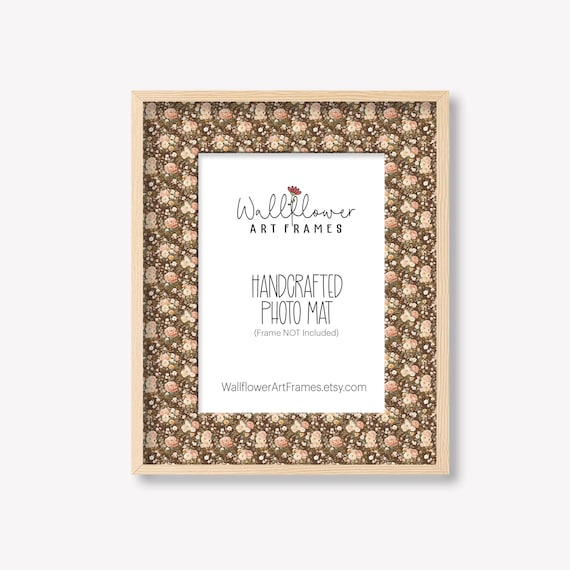 Cottagecore Flower Photo Mat, Shabby Chic Farmhouse Frame Matte, Brown & Pink, 10 Sizes