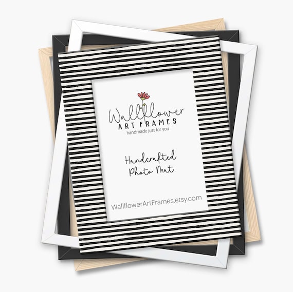 Striped Photo Mat, Black White Modern Wall Decor, Handcrafted Picture Matting, 10 sizes