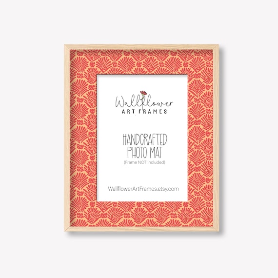 Coral Art Deco Photo Mat | Decorative Picture Mat Board | Boho Frame Mat Insert | Vintage Patterned Photo Mat